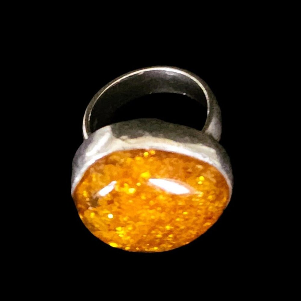 Vintage Sterling Silver 90s Large Round Baltic Amber Statement Ring Size 7.5 - Picture 4 of 9